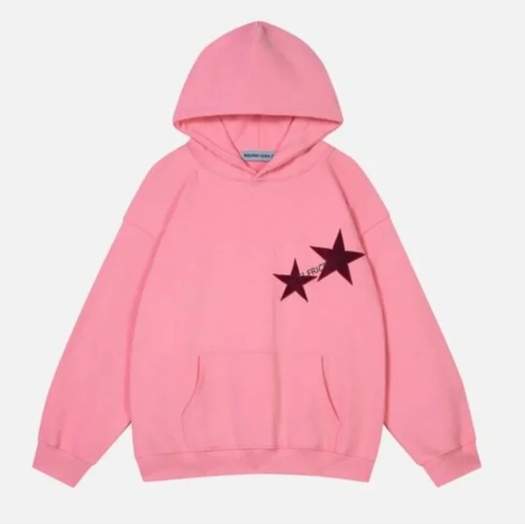 Aelfric Eden Star Print Color Contrast Hoodie Pink Size Large - Picture 1 of 6